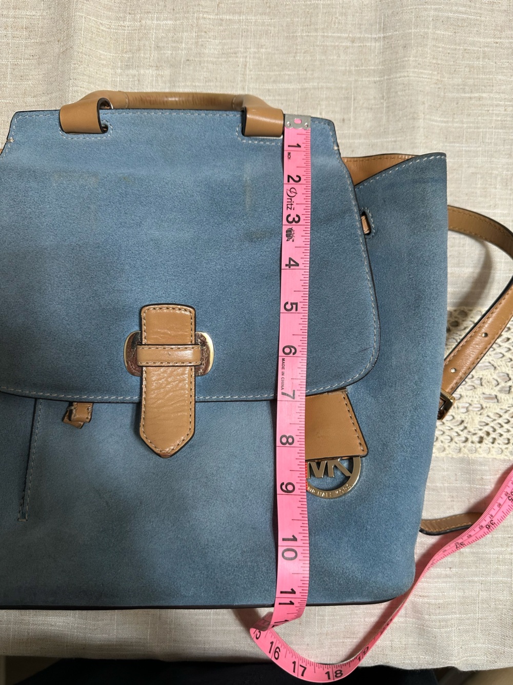 Michael Kors Romy Blue Suede and Leather Backpack - Picture 13 of 15
